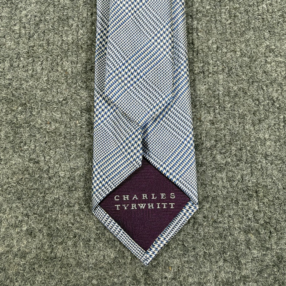 Charles Tyrwhitt Mens Blue Prince of Wales Check 100% Silk Necktie Tie #4938